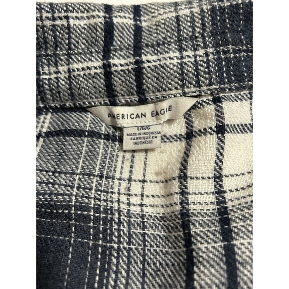 AMERICAN EAGLE Blue Plaid Flannel Peplum Shirt Women’s Large - Picture 5 of 7